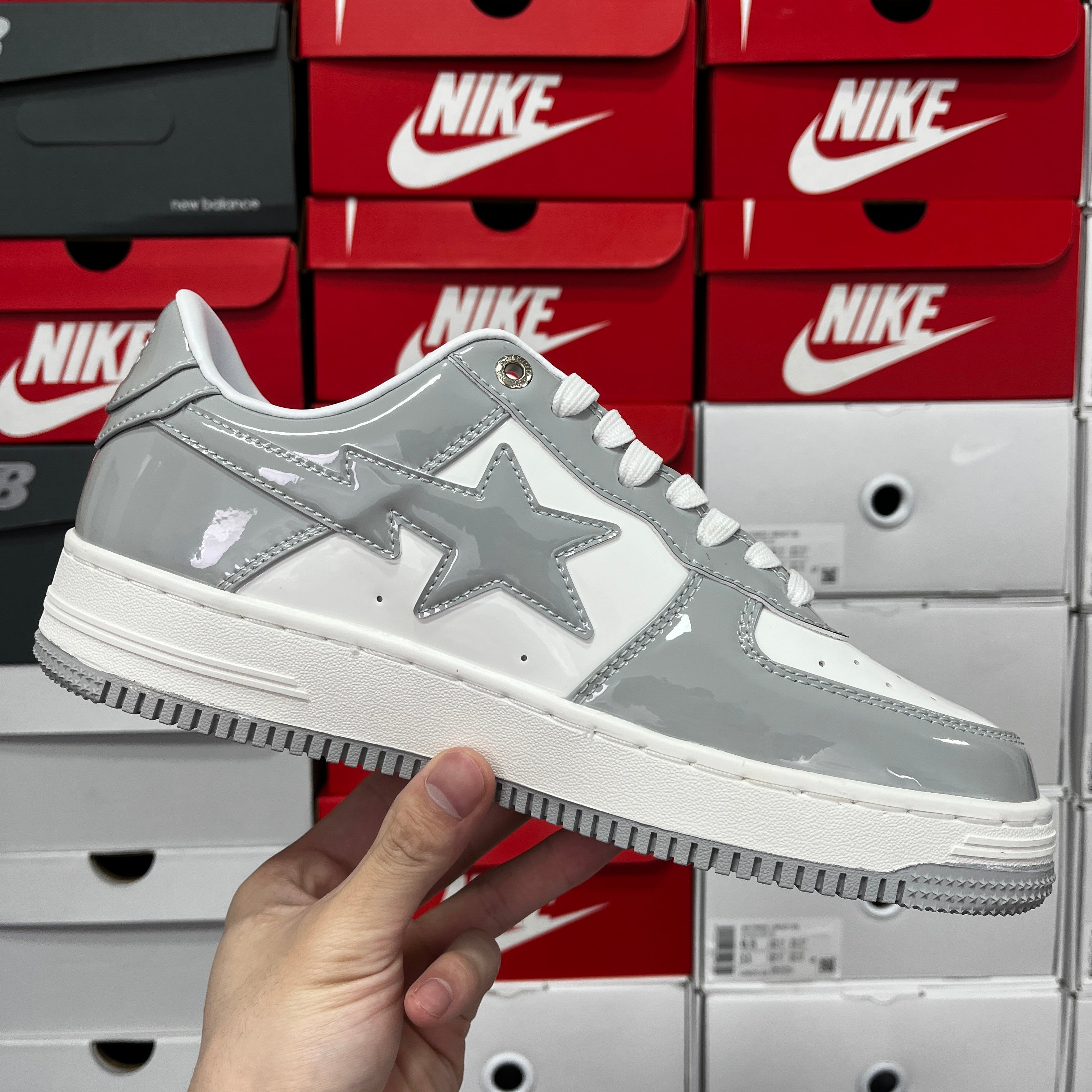 Bape Sta Patent Leather White Grey