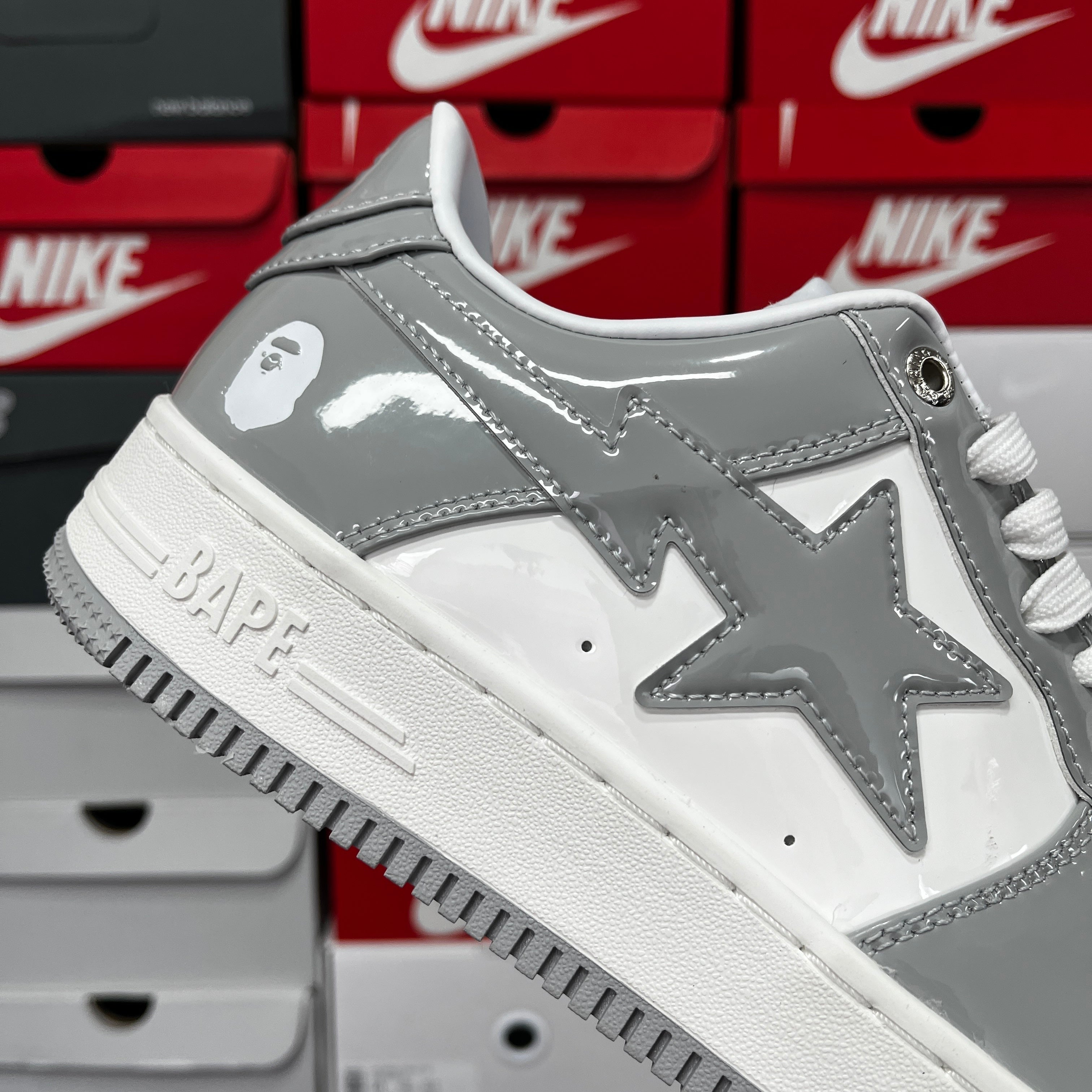 Bape Sta Patent Leather White Grey